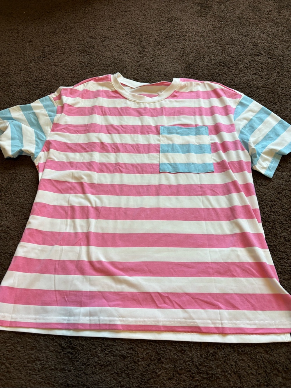 Kids Striped Pocket Tee - Pink & Light Blue